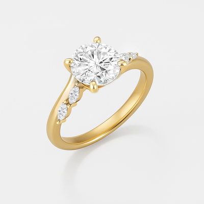 The Melanie Ring - Round Diamond with Marquise Accents