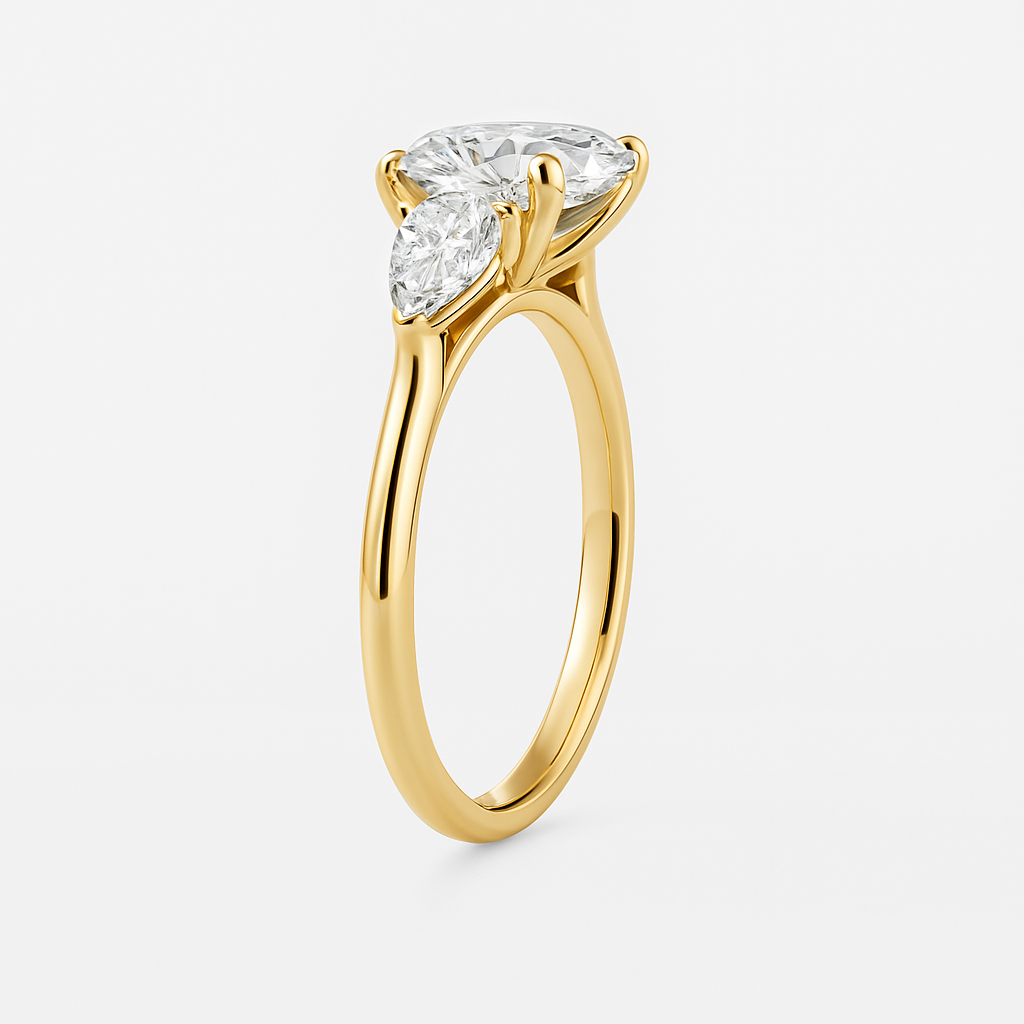 The Alexandra Ring - Lab Grown Diamond Trilogy With Pear Side Stones