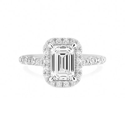 The Allison Ring - Emerald Cut Diamond Halo Engagement Ring with Pave Sides