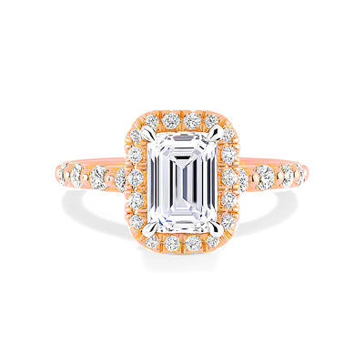 The Allison Ring - Emerald Cut Diamond Halo Engagement Ring with Pave Sides