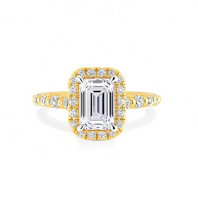 The Allison Ring - Emerald Cut Diamond Halo Engagement Ring with Pave Sides
