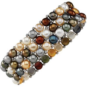 Sterling Silver Cultured Multi-Color Freshwater Pearl Stretch 7" Bracelet