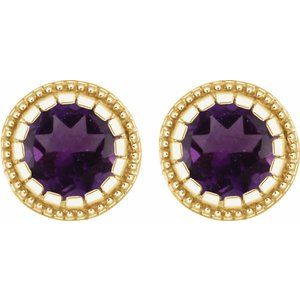 14K Yellow Natural Amethyst Stud Earrings