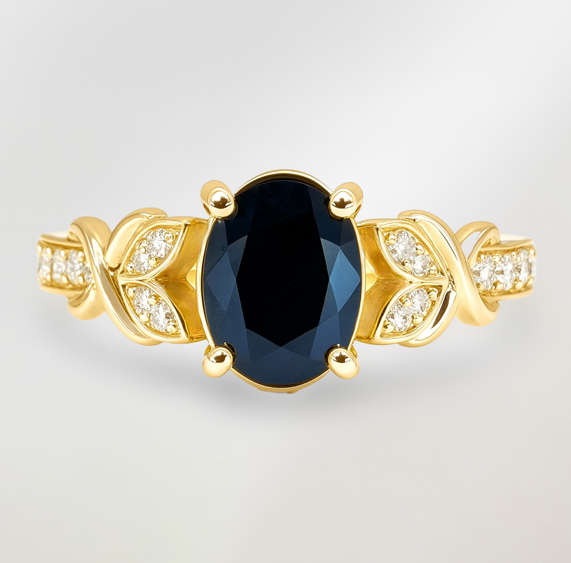14K Yellow Gold Sapphire & Diamond Ring