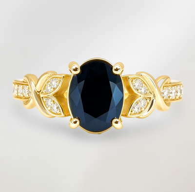 14K Yellow Gold Sapphire & Diamond Ring