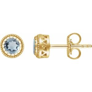 14K Yellow Natural Aquamarine Stud Earrings