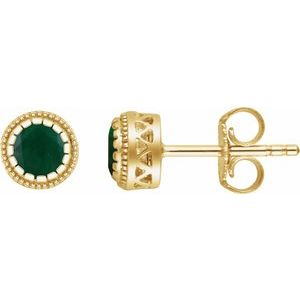 14K Yellow Natural Emerald Stud Earrings