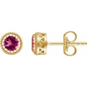 14K Yellow Natural Pink Tourmaline Stud Earrings