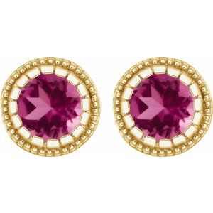 14K Yellow Natural Pink Tourmaline Stud Earrings