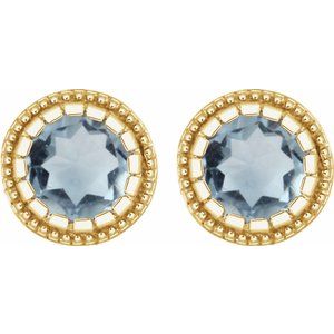 14K Yellow Natural Aquamarine Stud Earrings