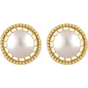 14K Yellow Cultured White Freshwater Pearl Stud Earrings