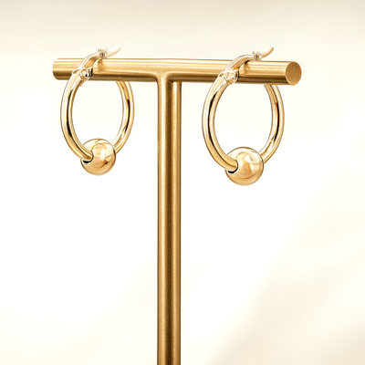 9K Gold Ball Hoop Earrings