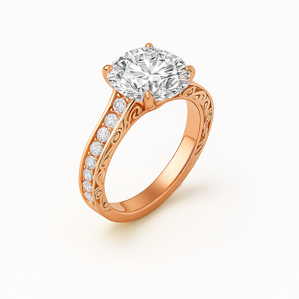 The Riviera Ring – Round Solitaire with Channel-Set Band and Vintage Detail
