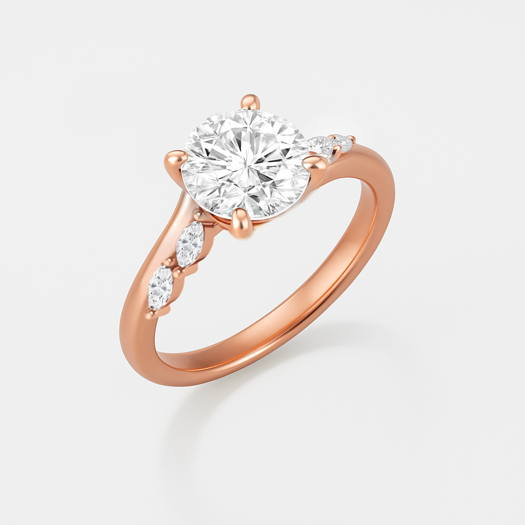 The Melanie Ring - Round Diamond with Marquise Accents