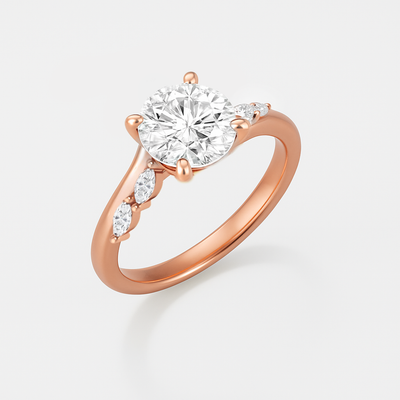 The Melanie Ring - Round Diamond with Marquise Accents