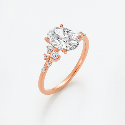 The Maria Ring -  Oval Lab Grown Diamond with Round Brilliant Accents