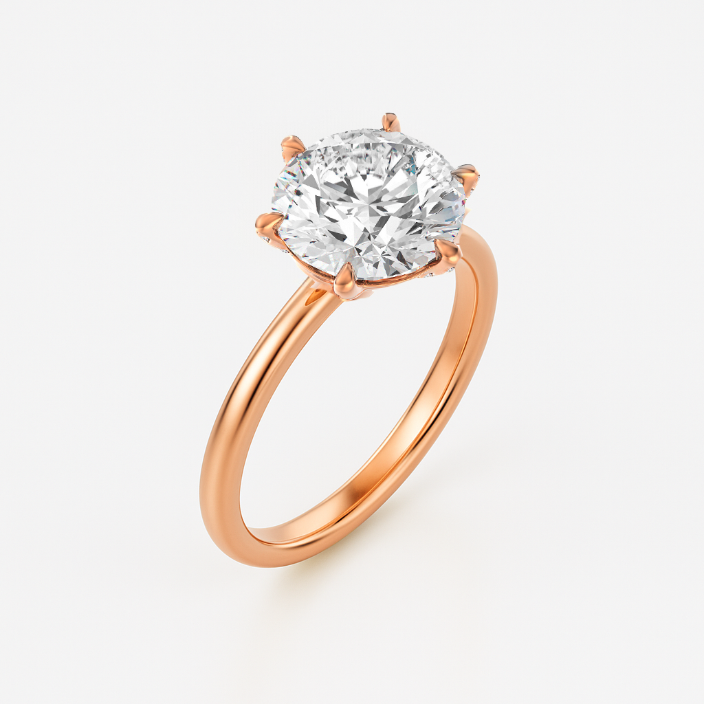 Round Lab Grown Diamond Engagement Ring With Pave Prongs - Ravenna