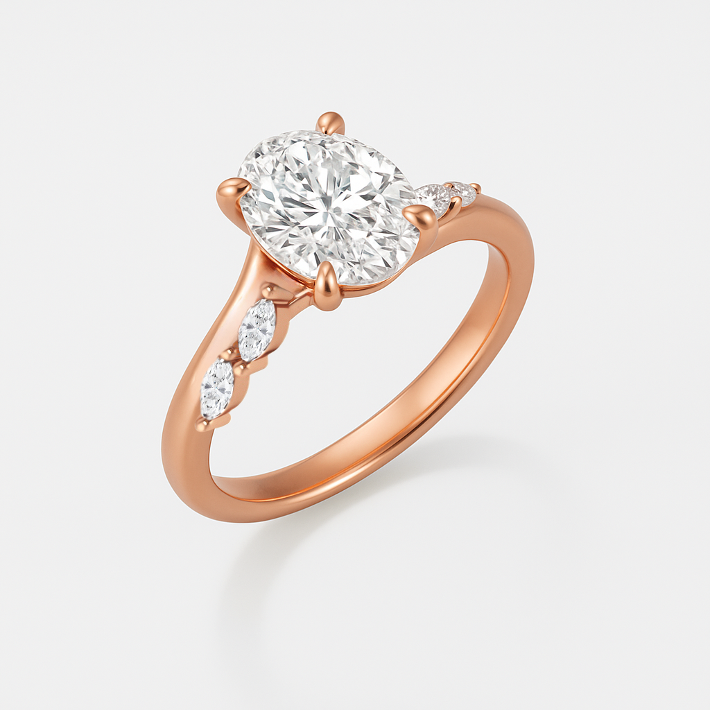 The Melanie Ring - Oval Diamond with Marquise Accents