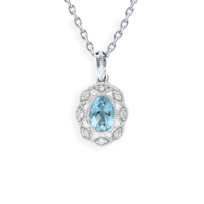 14K White Gold Aquamarine & Diamond Pendant