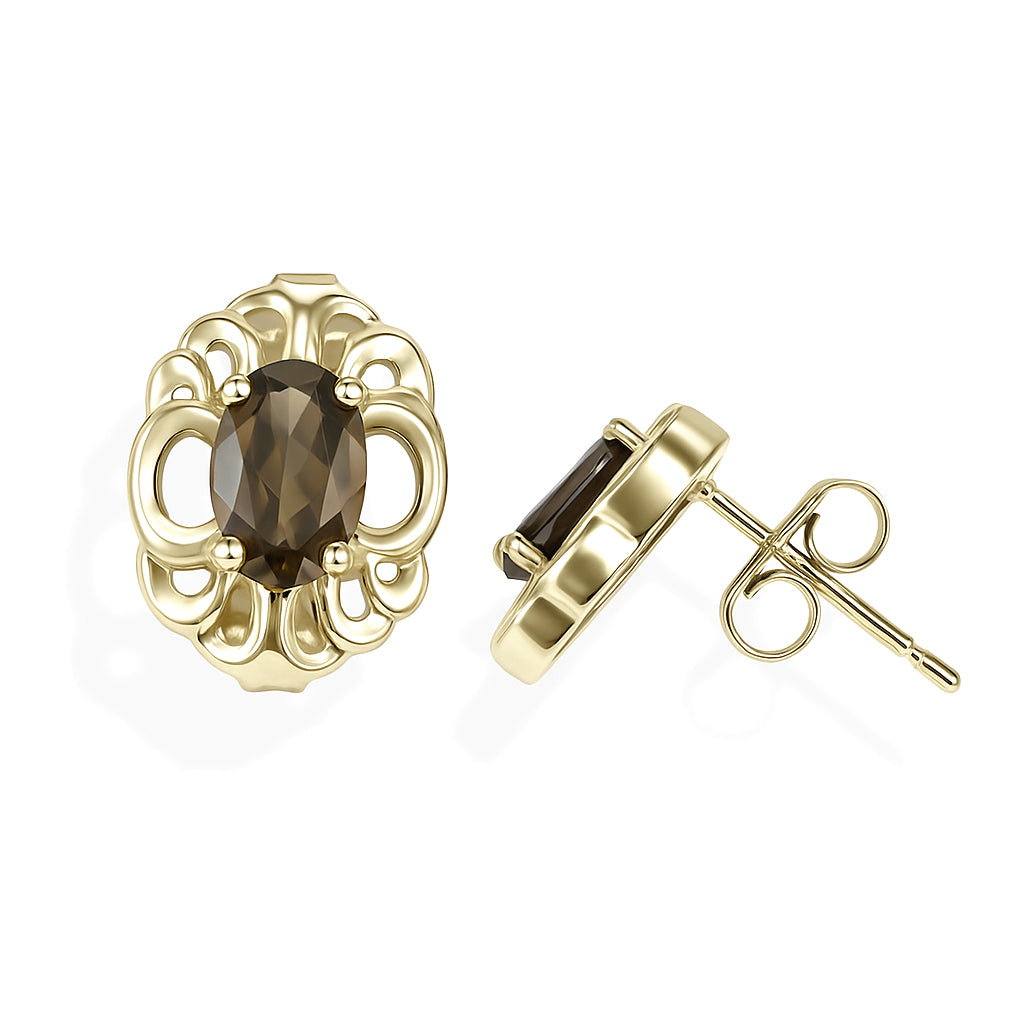 9K Yellow Gold Smokey Quartz Earrings