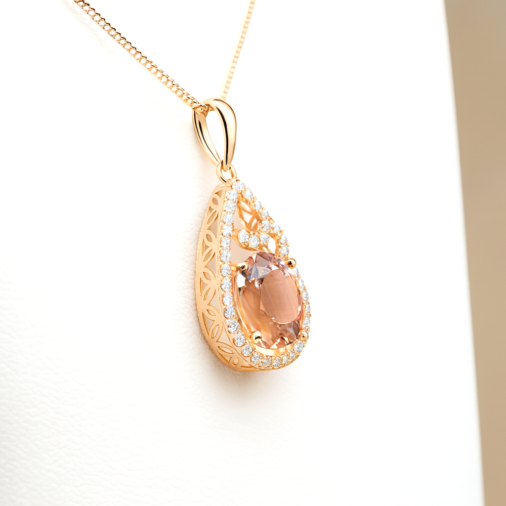 14K Rose Gold Morganite & Diamond Pendant