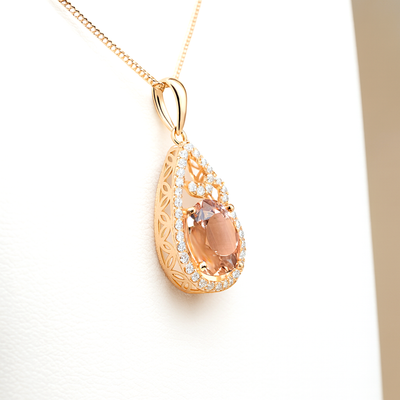 14K Rose Gold Morganite & Diamond Pendant