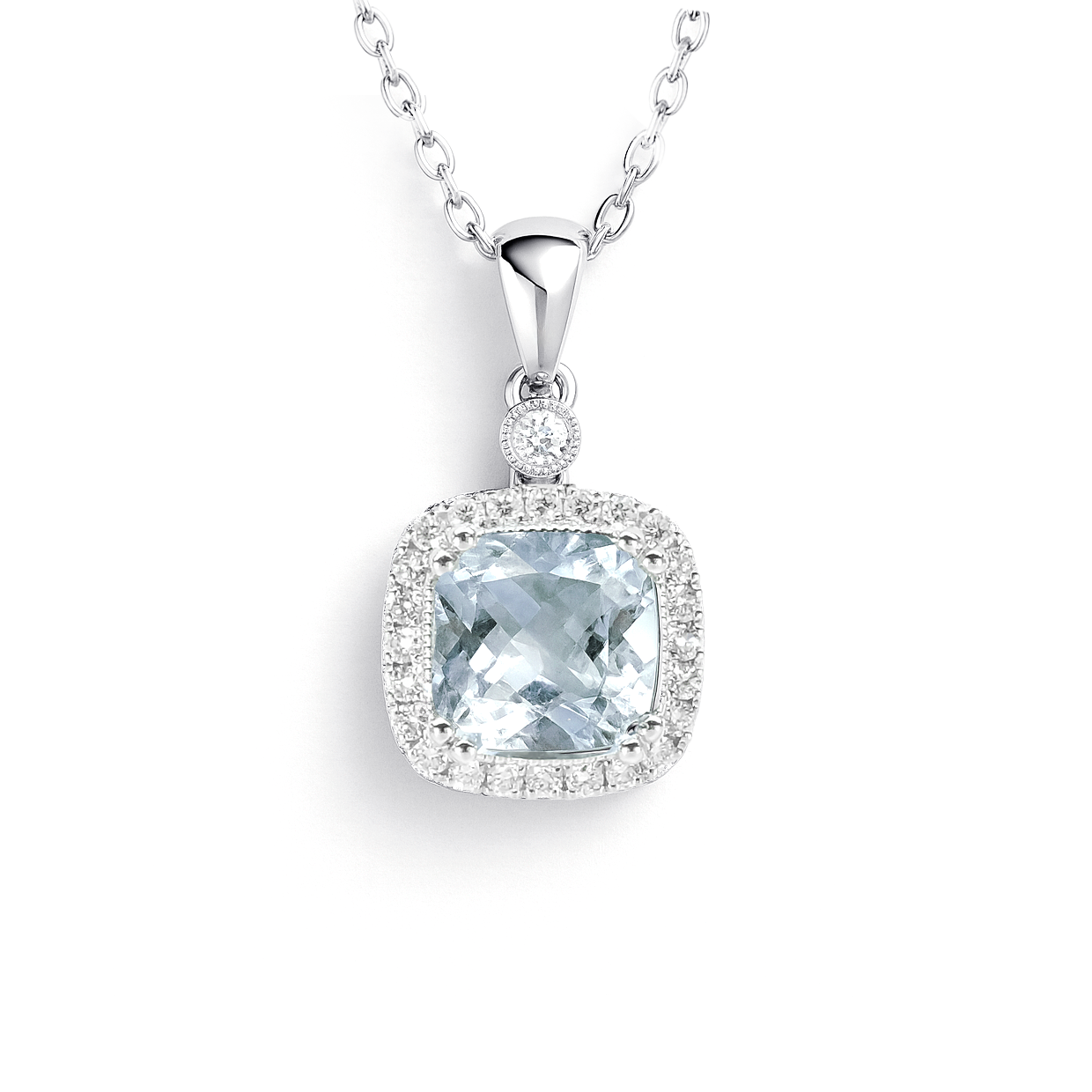14K White Gold Aquamarine & Diamond Pendant