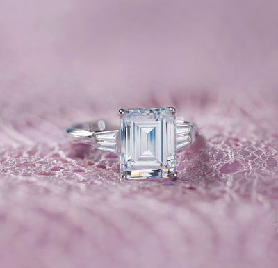 Radiant Lab Grown Diamond Engagement Ring with Tapered Baguette Side Accents - Emilia
