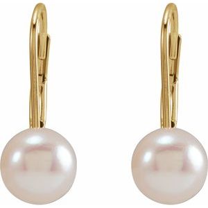 14K Yellow Cultured White Akoya Pearl Lever Back Earrings