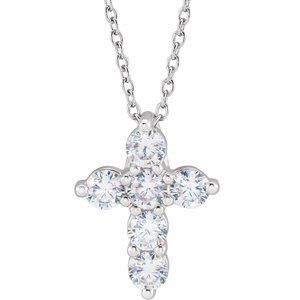 14K White, Rose, or Yellow Gold 0.75CTW Lab-Grown Diamond Cross 45cm Necklace