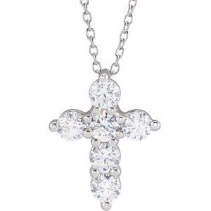 14K Yellow, White, or Rose Gold 1CTW Lab-Grown Diamond Cross 45cm Necklace