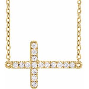 14K Yellow, Rose or White Gold 0.17CTW Lab-Grown Diamond Sideways Cross 40-45cm Necklace