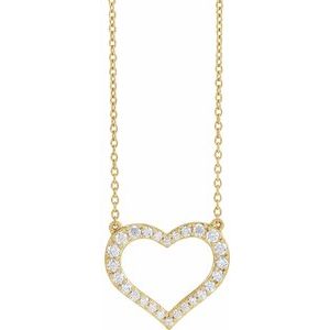 14K Rose, White or Yellow Gold 0.375CTW Lab-Grown Diamond Heart 40-45cm Necklace