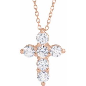 14K Yellow, White, or Rose Gold 1CTW Lab-Grown Diamond Cross 45cm Necklace