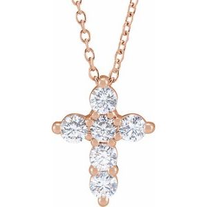 14K White, Rose, or Yellow Gold 0.5CTW Lab-Grown Diamond Cross 45cm Necklace