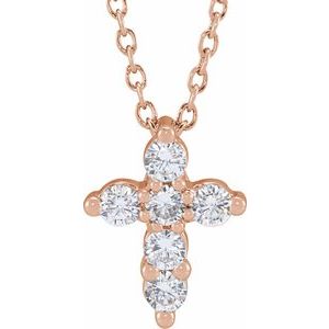 14K Yellow, White, or Rose Gold 0.25CTW Lab-Grown Diamond Cross 45cm Necklace