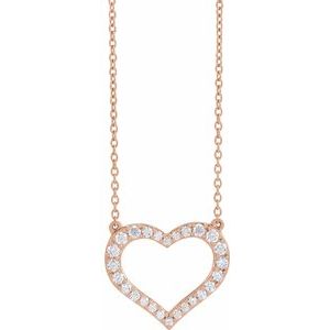 14K Rose, White or Yellow Gold 0.375CTW Lab-Grown Diamond Heart 40-45cm Necklace