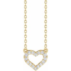 14K Yellow, Rose or White Gold 0.20CTW Lab-Grown Diamond Heart 40-45cm Necklace