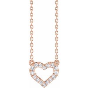 14K Yellow, Rose or White Gold 0.20CTW Lab-Grown Diamond Heart 40-45cm Necklace