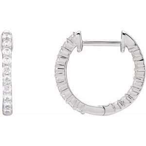 14K Rose, White, or Yellow Gold 0.5CTW Lab-Grown Diamond Inside-Outside Hinged 14.5 mm Hoop Earrings