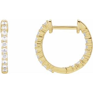 14K Rose, Yellow, or White Gold 0.5CTW Natural Diamond Inside-Outside Hinged 14.5 mm Hoop Earrings