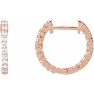 14K Rose, White, or Yellow Gold 0.5CTW Lab-Grown Diamond Inside-Outside Hinged 14.5 mm Hoop Earrings