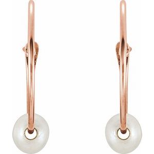 14K Rose Cultured White Freshwater Pearl Youth Huggie Earrings