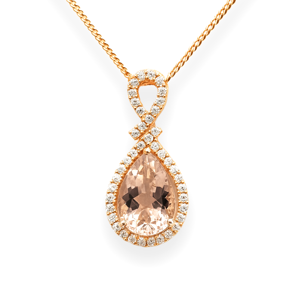 14K Rose Gold Morganite & Diamond Pendant