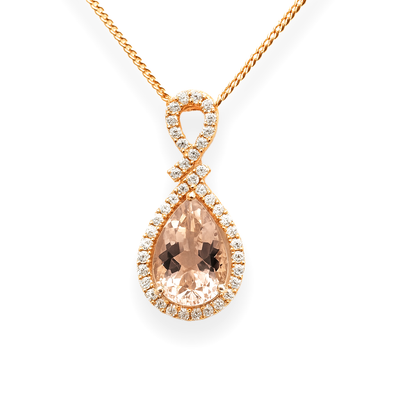 14K Rose Gold Morganite & Diamond Pendant
