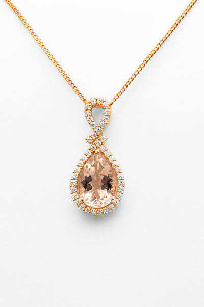 14K Rose Gold Morganite & Diamond Pendant