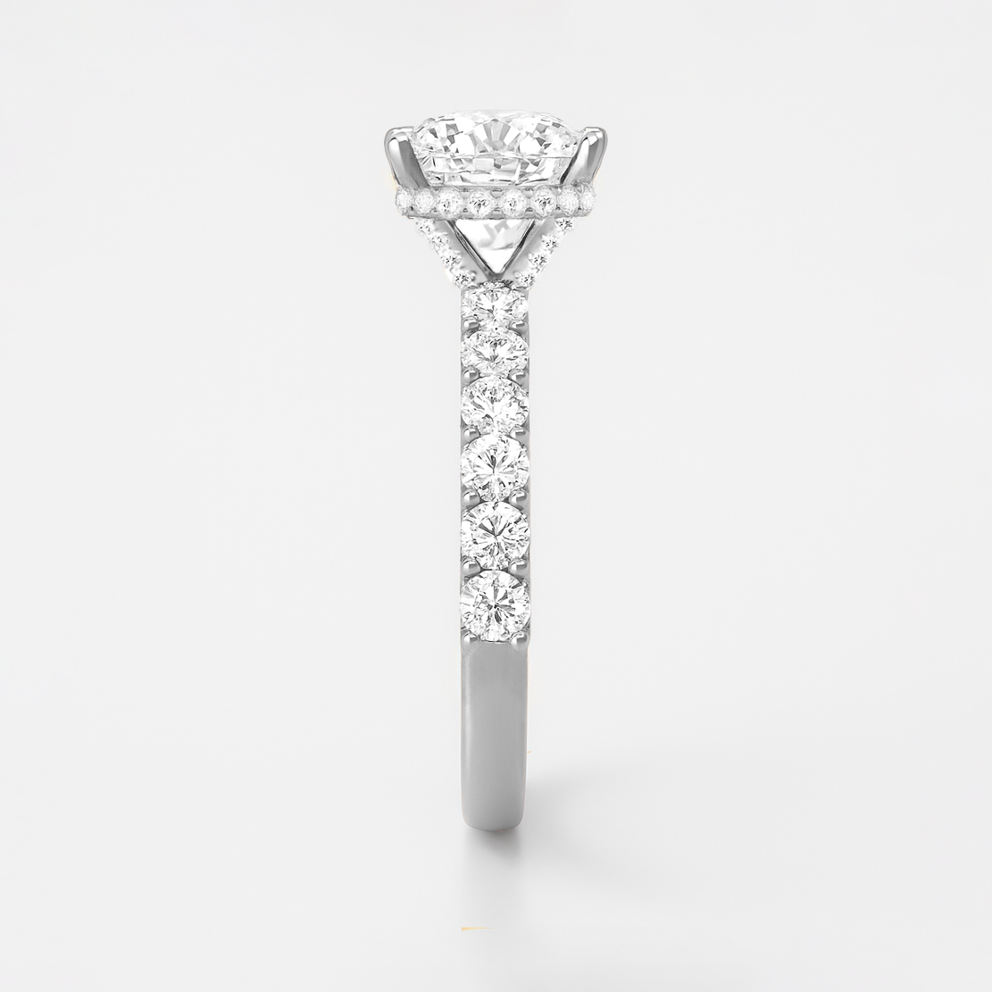 The Josephine Ring - Hidden Halo and Large Pave Band - Lab Grown Diamond
