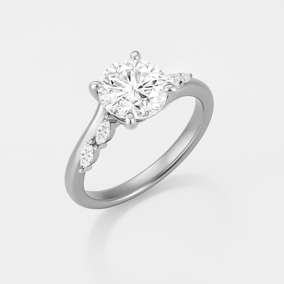The Melanie Ring - Round Diamond with Marquise Accents