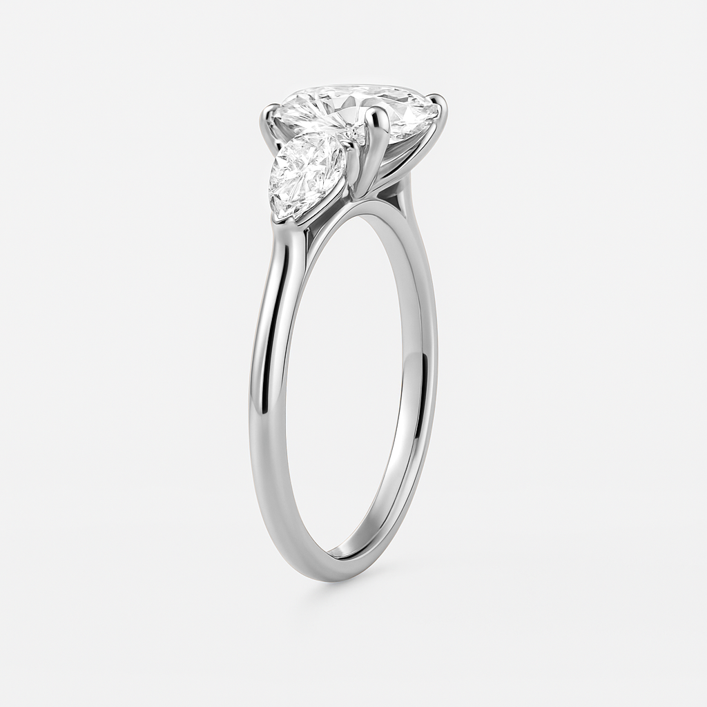 The Alexandra Ring - Lab Grown Diamond Trilogy With Pear Side Stones