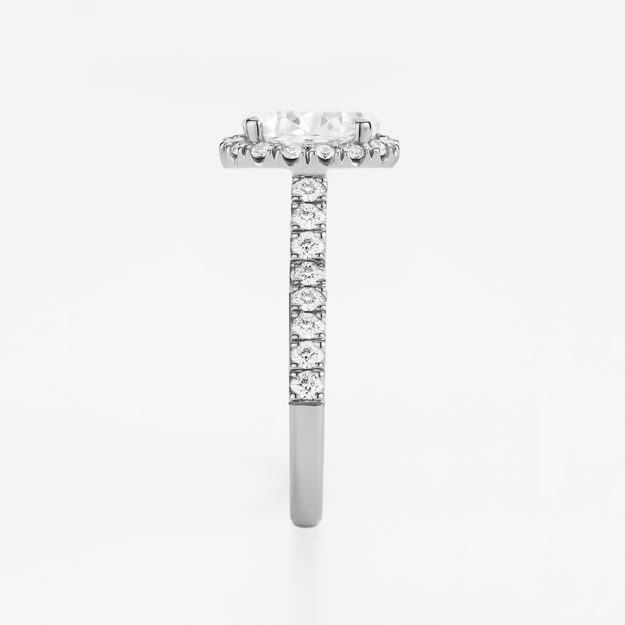 The Juliana Ring – Diamond Halo Solitaire with Pavé Shoulders